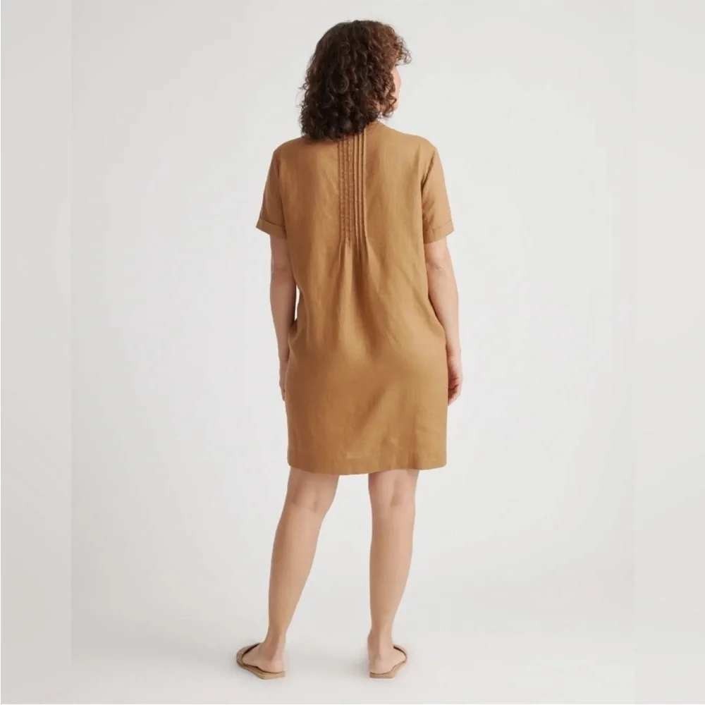 Quince 100% European Linen Pintuck‎ Mini Dress Brown Short Sleeve XS - Picture 2 of 11